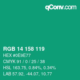 カラーコード: RGB 14 158 119 | qconv.com