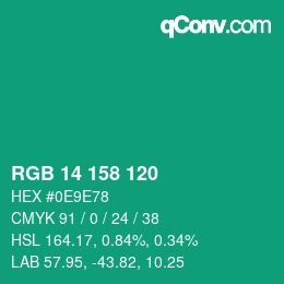Color code: RGB 14 158 120 | qconv.com