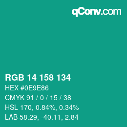 カラーコード: RGB 14 158 134 | qconv.com
