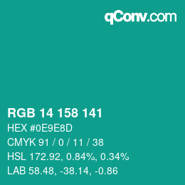 Color code: RGB 14 158 141 | qconv.com