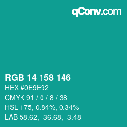 カラーコード: RGB 14 158 146 | qconv.com