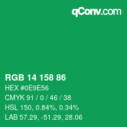 Color code: RGB 14 158 86 | qconv.com