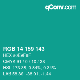 颜色代码: RGB 14 159 143 | qconv.com