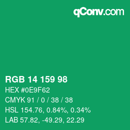 カラーコード: RGB 14 159 98 | qconv.com