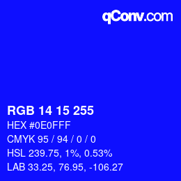 Color code: RGB 14 15 255 | qconv.com