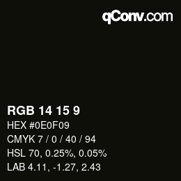 Color code: RGB 14 15 9 | qconv.com