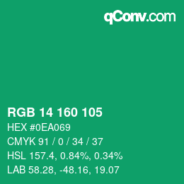 颜色代码: RGB 14 160 105 | qconv.com