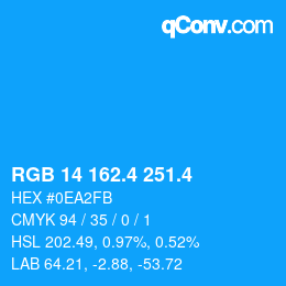 カラーコード: RGB 14 162.4 251.4 | qconv.com