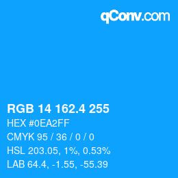 カラーコード: RGB 14 162.4 255 | qconv.com
