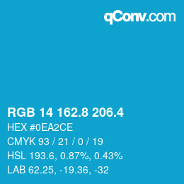 カラーコード: RGB 14 162.8 206.4 | qconv.com