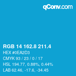 カラーコード: RGB 14 162.8 211.4 | qconv.com