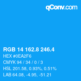 カラーコード: RGB 14 162.8 246.4 | qconv.com