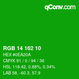 Color code: RGB 14 162 10 | qconv.com