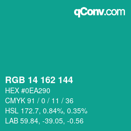カラーコード: RGB 14 162 144 | qconv.com