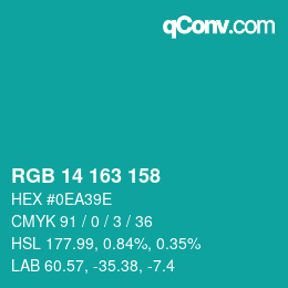 カラーコード: RGB 14 163 158 | qconv.com