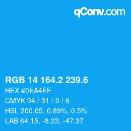 カラーコード: RGB 14 164.2 239.6 | qconv.com