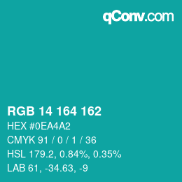 Color code: RGB 14 164 162 | qconv.com