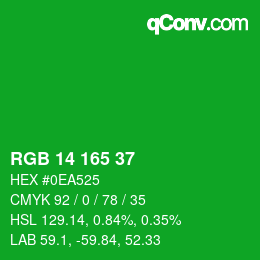 カラーコード: RGB 14 165 37 | qconv.com
