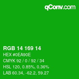 Color code: RGB 14 169 14 | qconv.com