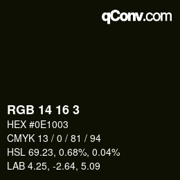 カラーコード: RGB 14 16 3 | qconv.com