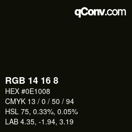 カラーコード: RGB 14 16 8 | qconv.com