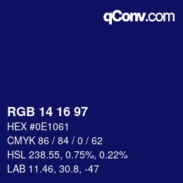 Color code: RGB 14 16 97 | qconv.com