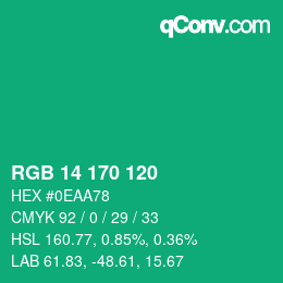 颜色代码: RGB 14 170 120 | qconv.com