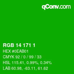 カラーコード: RGB 14 171 1 | qconv.com