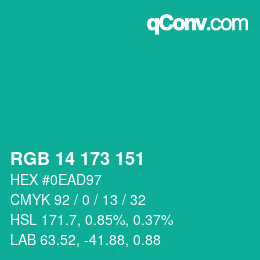 カラーコード: RGB 14 173 151 | qconv.com