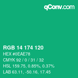 カラーコード: RGB 14 174 120 | qconv.com