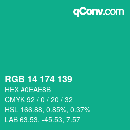 カラーコード: RGB 14 174 139 | qconv.com