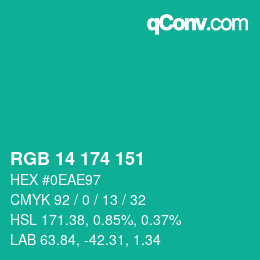 Color code: RGB 14 174 151 | qconv.com