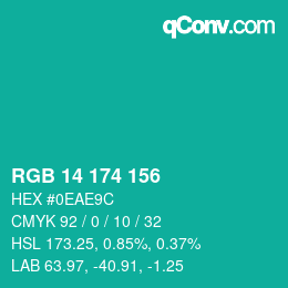 カラーコード: RGB 14 174 156 | qconv.com