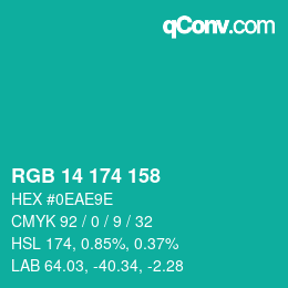カラーコード: RGB 14 174 158 | qconv.com