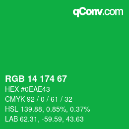 カラーコード: RGB 14 174 67 | qconv.com