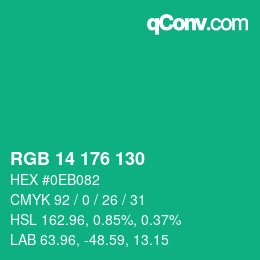 カラーコード: RGB 14 176 130 | qconv.com