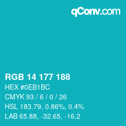 Color code: RGB 14 177 188 | qconv.com