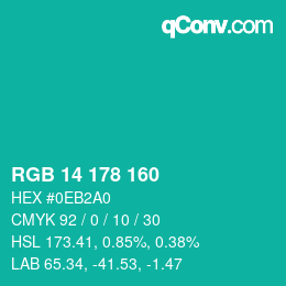 Color code: RGB 14 178 160 | qconv.com