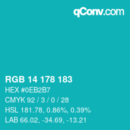 カラーコード: RGB 14 178 183 | qconv.com
