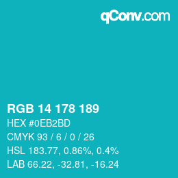 Color code: RGB 14 178 189 | qconv.com