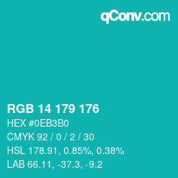 カラーコード: RGB 14 179 176 | qconv.com