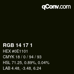 カラーコード: RGB 14 17 1 | qconv.com