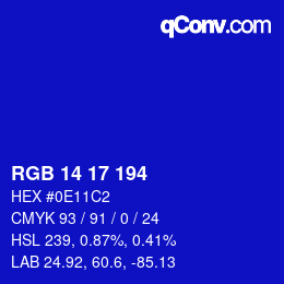 カラーコード: RGB 14 17 194 | qconv.com