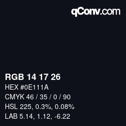 Color code: RGB 14 17 26 | qconv.com