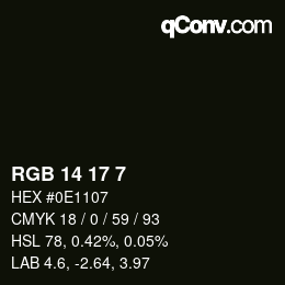 Color code: RGB 14 17 7 | qconv.com