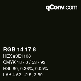 カラーコード: RGB 14 17 8 | qconv.com