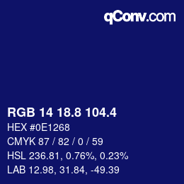 カラーコード: RGB 14 18.8 104.4 | qconv.com