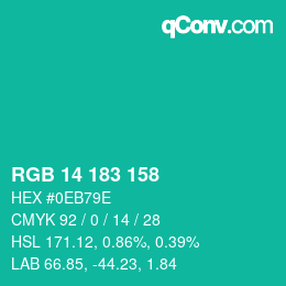 カラーコード: RGB 14 183 158 | qconv.com