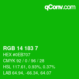 カラーコード: RGB 14 183 7 | qconv.com