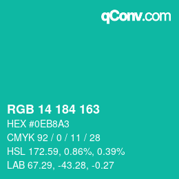 カラーコード: RGB 14 184 163 | qconv.com